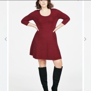 Red fit and flare sweater dress